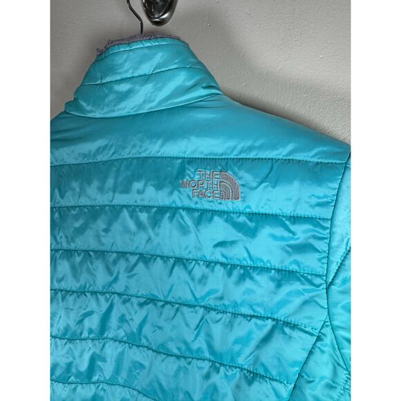 The North Face Girls' Reversible Mossbud Jacket Gray blue large - Picture 2 of 8